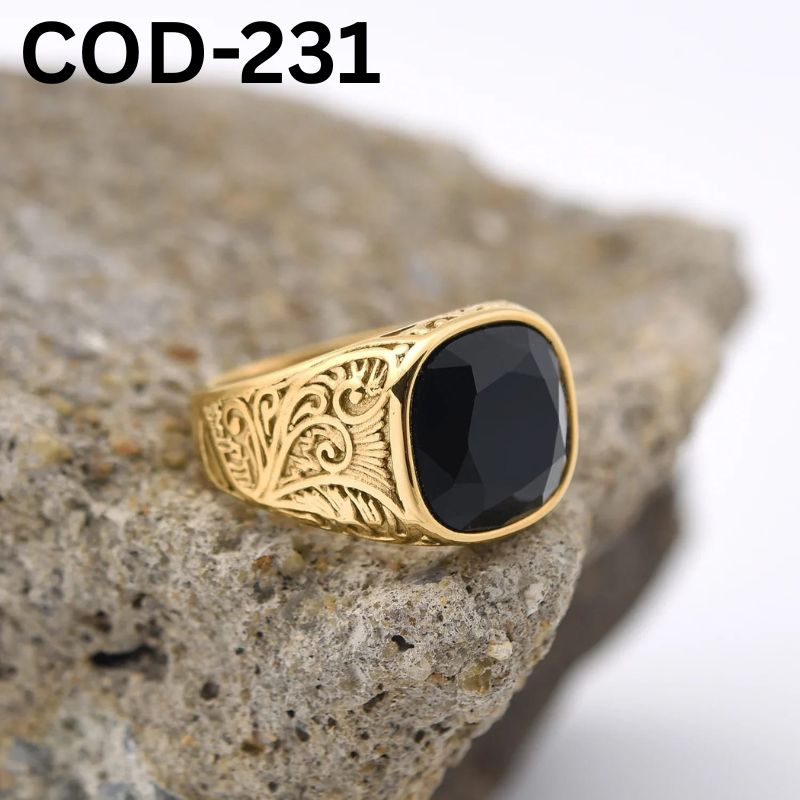 JP Italian Black Stone Finger Ring-COD-231